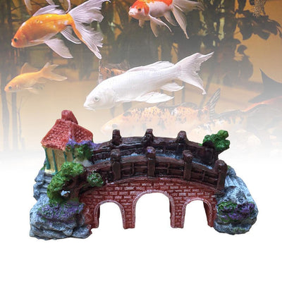 Aquatic Wonderland Bridge Décor - Stunning Fish Tank Landscape Rockery Decoration - Dog Hugs Cat