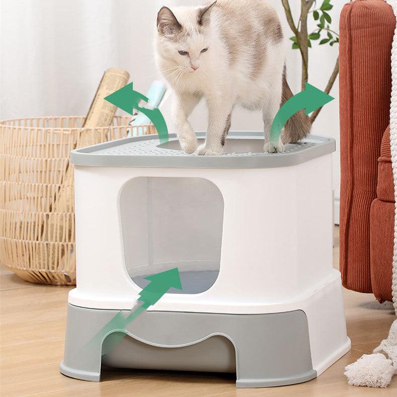Litter Basin Cat Toilet Closed Drawing Type Splash Prevention - Dog Hugs Cat