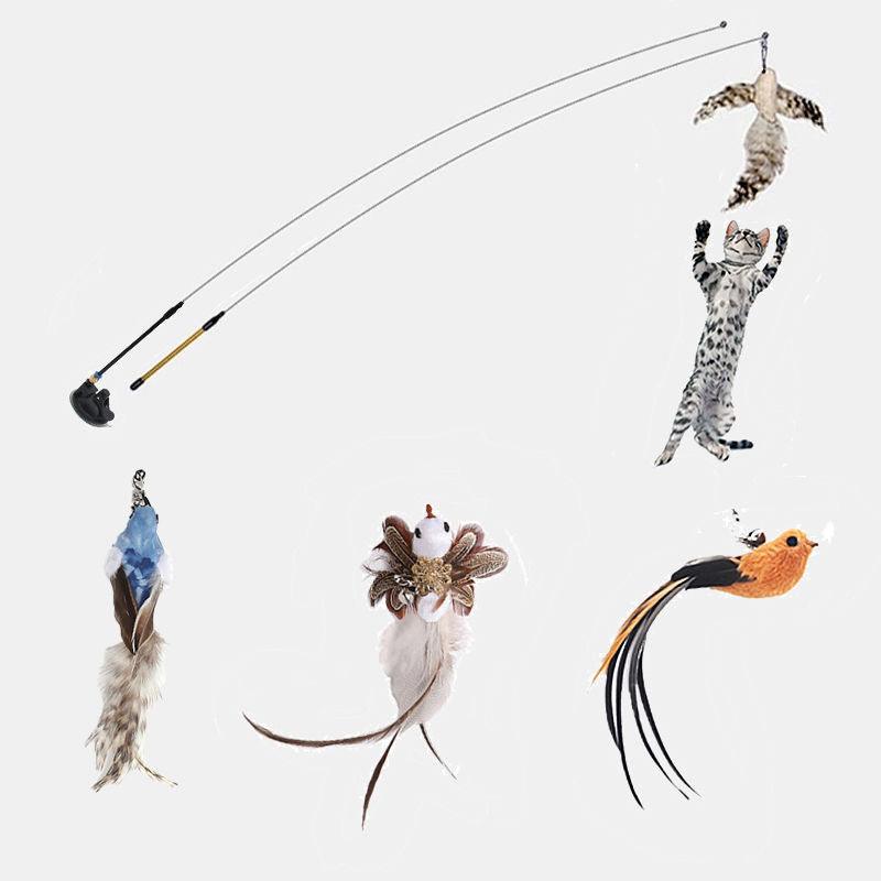 Cat Teaser Stick Can Replace The Head Steel Wire Feather Pole Can Replace Toys - Dog Hugs Cat