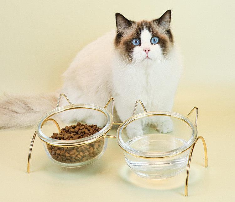 Glass Cat Bowl Drinking Dish Feeder For Pet Food Water Dishes Feeder With Metal Feeding Bowl Rack Cats Puppy Feeding Accessories - Dog Hugs Cat