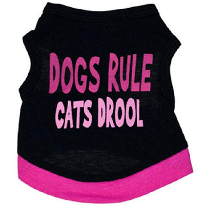 Black Printed Pink Letter Cotton Dog Vest - Dog Hugs Cat