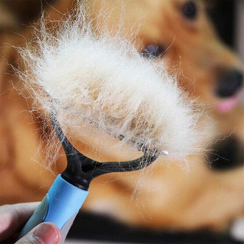 Grooming Brush For Pet Dog Cat Deshedding Tool Rake Comb Fur Remover Reduce 2-Side Dematting Tool For Dogs Cats Pets Grooming Brush Double Sided Shedding And Dematting Undercoat Rake Hair Removal Comb - Dog Hugs Cat