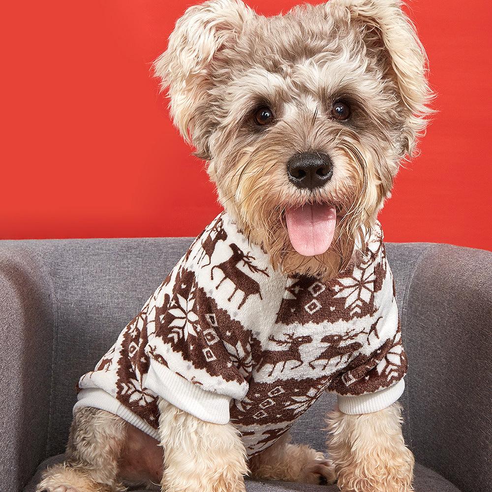 Christmas Pet Sweater Plush Thick T-Shirt - Dog Hugs Cat