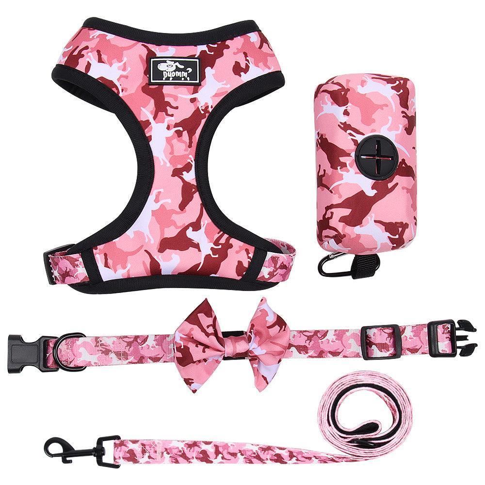 Camouflage Dog Chest Harness Set with Printed Polyester Strap - Dog Hugs Cat