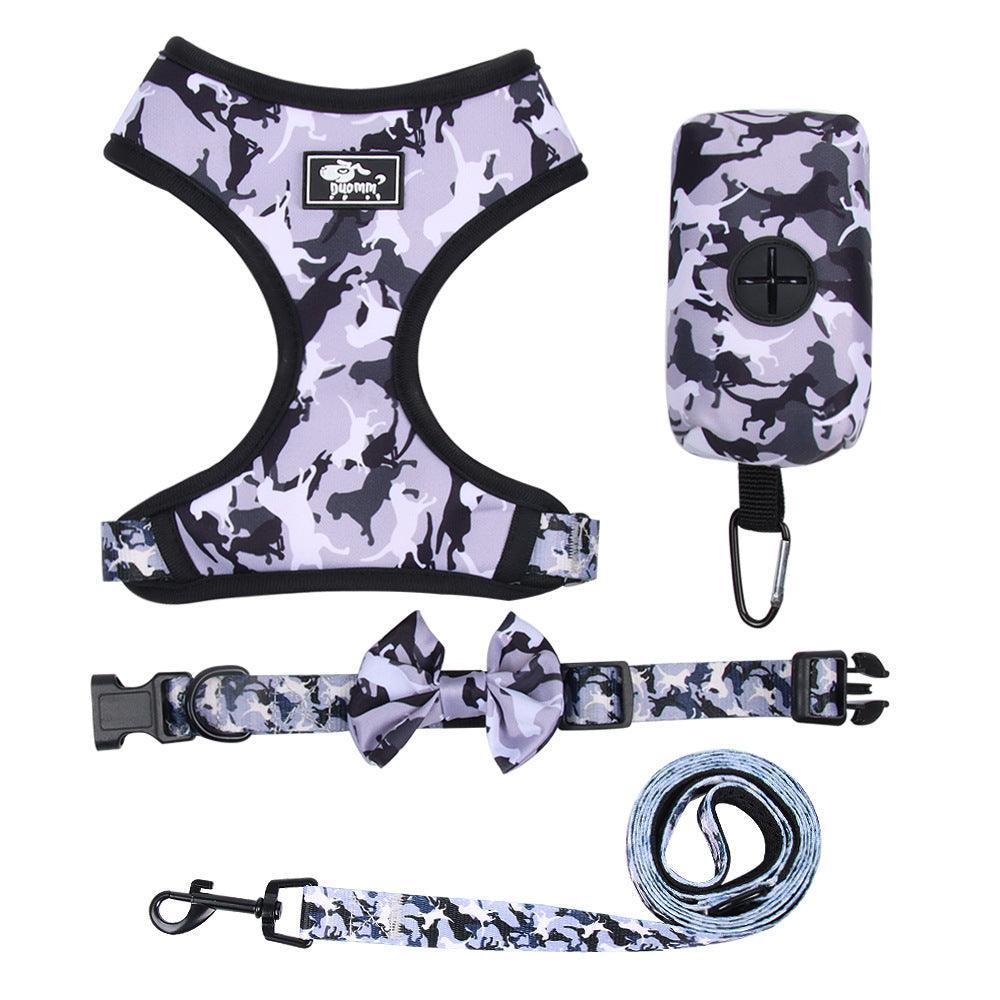 Camouflage Dog Chest Harness Set with Printed Polyester Strap - Dog Hugs Cat