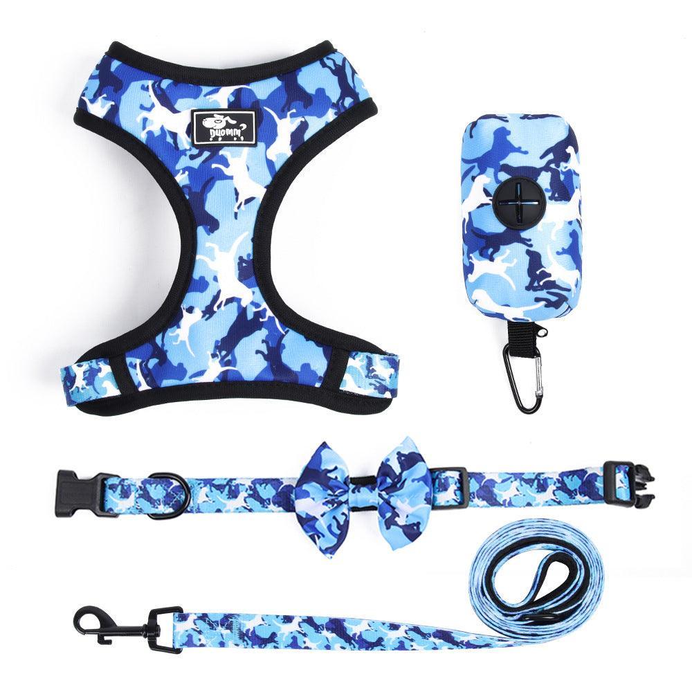 Camouflage Dog Chest Harness Set with Printed Polyester Strap - Dog Hugs Cat