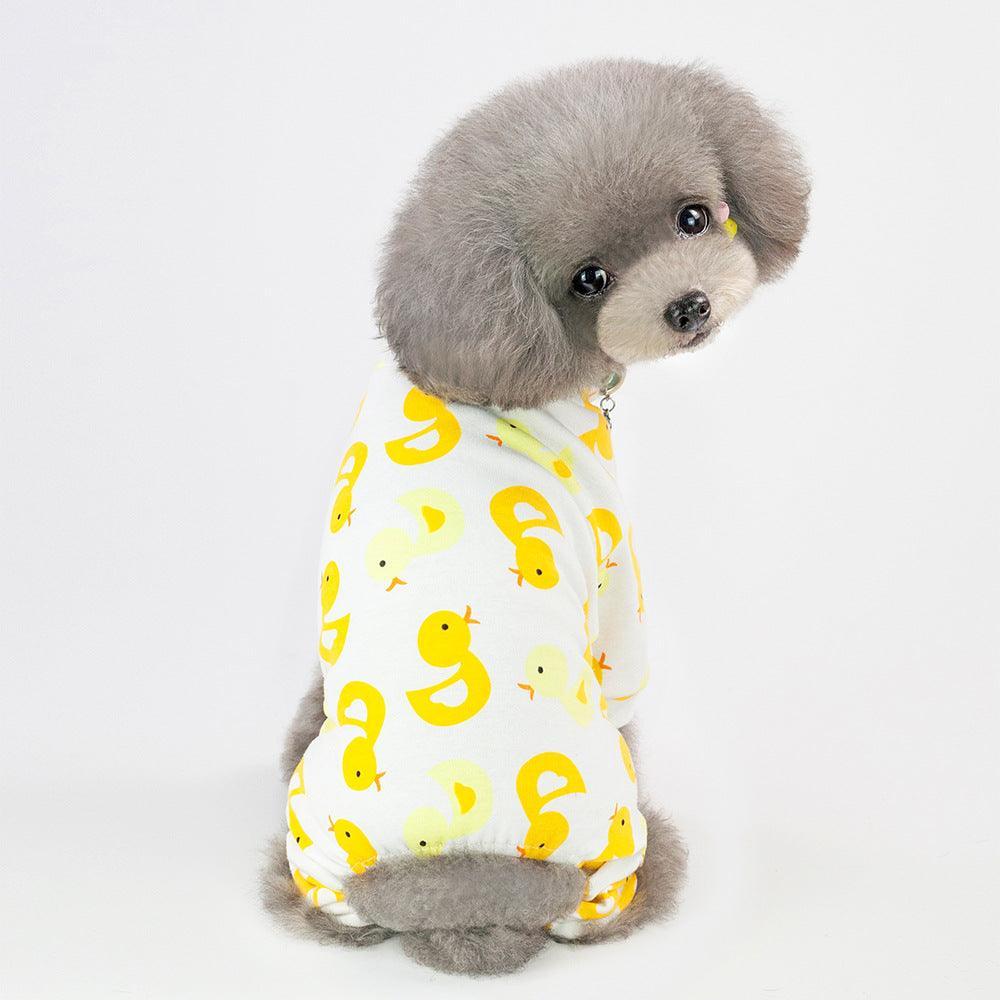 Casual Cartoon Fruit Pattern Dog Pajamas - Comfy Cotton Home Clothes for Your Four-Legged Friend - Dog Hugs Cat