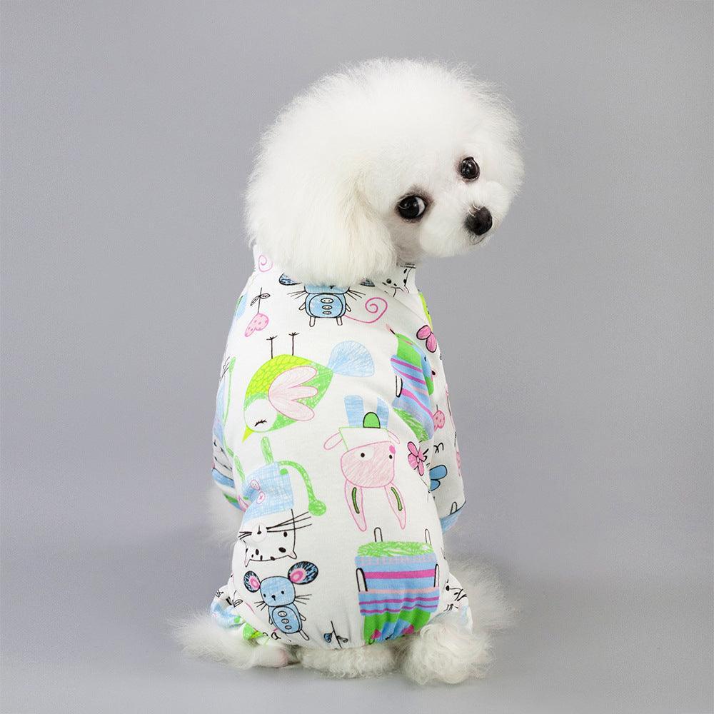 Casual Cartoon Fruit Pattern Dog Pajamas - Comfy Cotton Home Clothes for Your Four-Legged Friend - Dog Hugs Cat