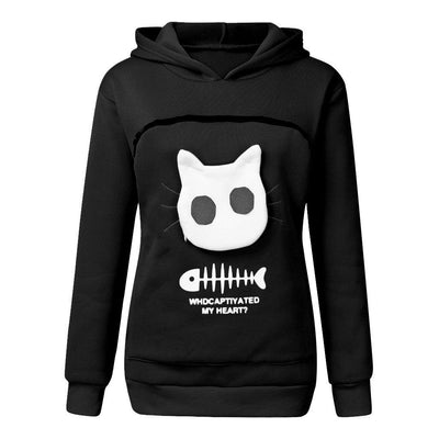 Cat Lover's Cozy Hoodie Sweatshirt with Pet Pocket - Dog Hugs Cat