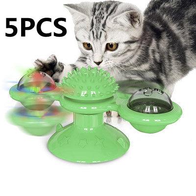 Catnip Spin & Scratch Toy: Interactive Multi-Function Windmill Toy for Cats - Dog Hugs Cat