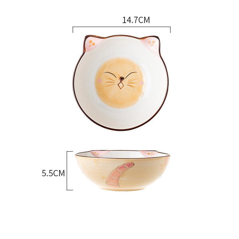 Ceramic Cat Bowl Shelf Protects The Cervical Spine, High Feet And Double Bowls - Dog Hugs Cat