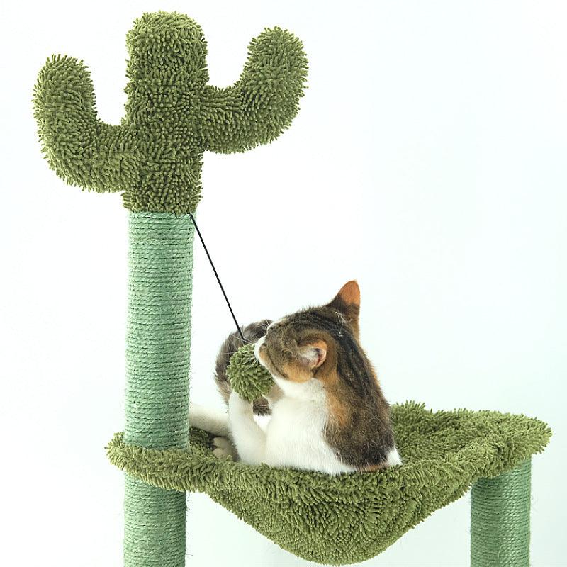 Sisal Cactus Cat Tree With Hammock Cat Climbing Frame - Dog Hugs Cat