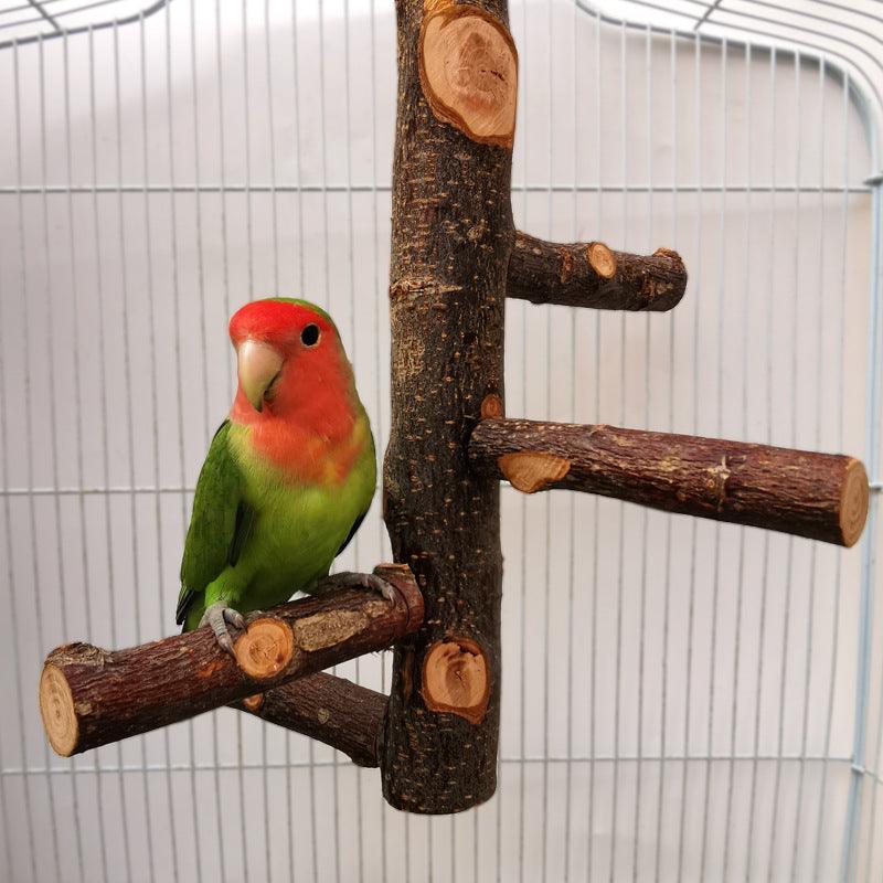 Parrot Bird Wood Stand Pole Toy - Dog Hugs Cat