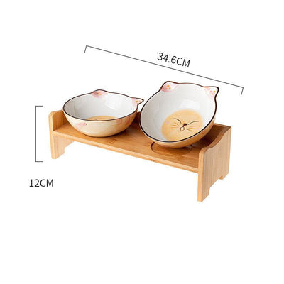 Ceramic Cat Bowl Shelf Protects The Cervical Spine, High Feet And Double Bowls - Dog Hugs Cat