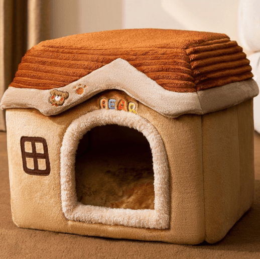 Foldable Dog House Pet Cat Bed Winter Dog Villa Sleep Kennel Removable Nest Warm Enclosed Cave Sofa Pets Supplies - Dog Hugs Cat