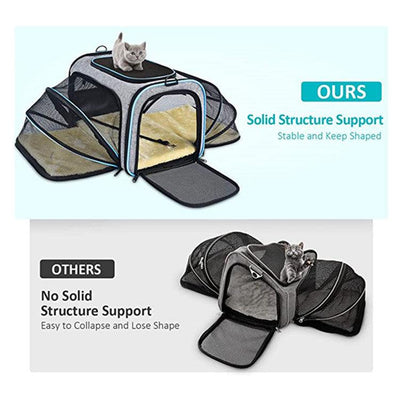Carrier For Cat Pet Airline Approved Expandable Foldable Soft Dog Carrier Opened Doors Reflective Tapes Cat Travel Bag - Dog Hugs Cat