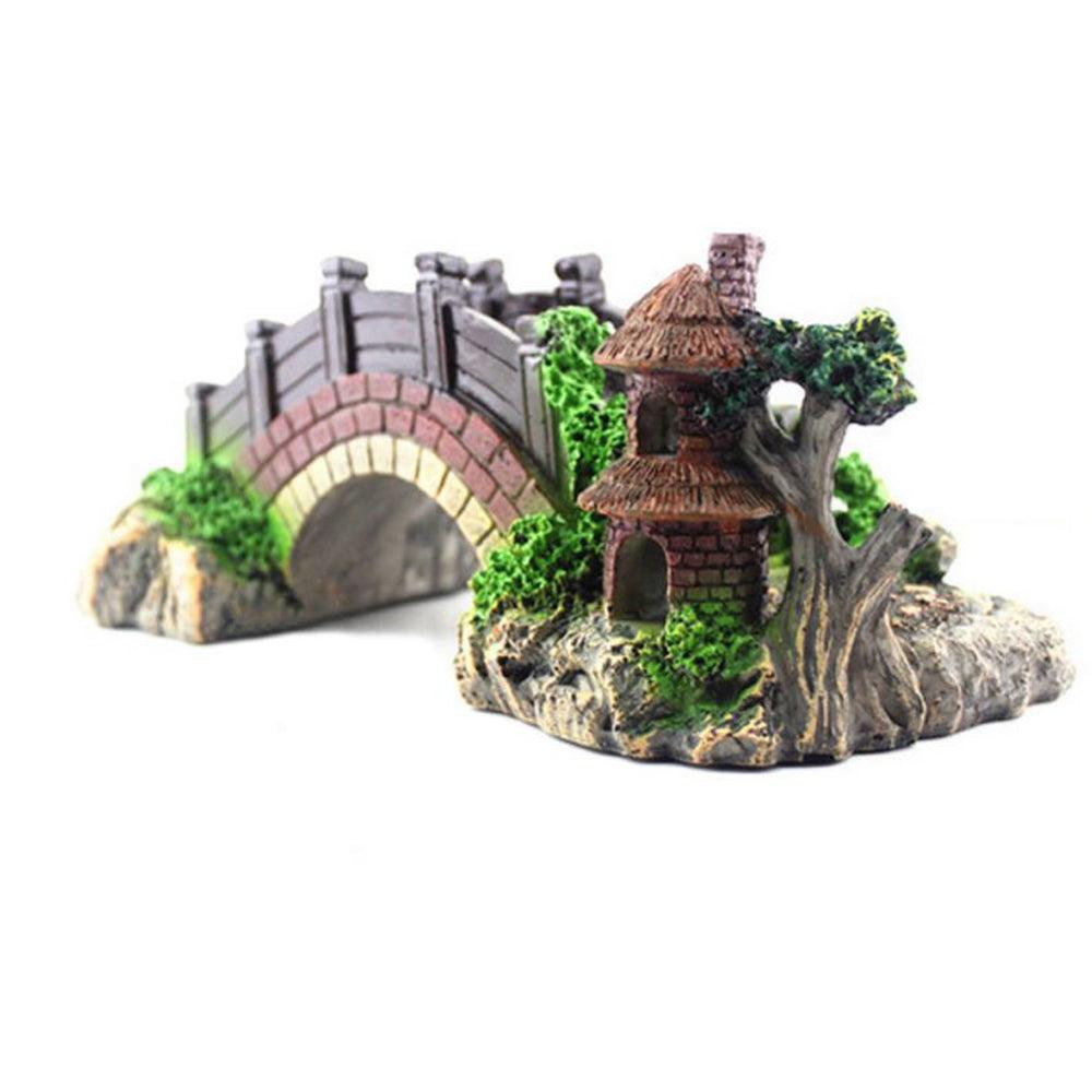 Resin Bridge Arch Bridge Black Red Bridge Fish Tank Landscaping Decoration Bridge Aquarium Equipment Accessories Turtle Climbing Platform Retro Arch Bridge - Dog Hugs Cat