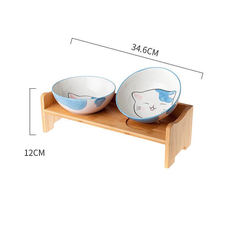 Ceramic Cat Bowl Shelf Protects The Cervical Spine, High Feet And Double Bowls - Dog Hugs Cat