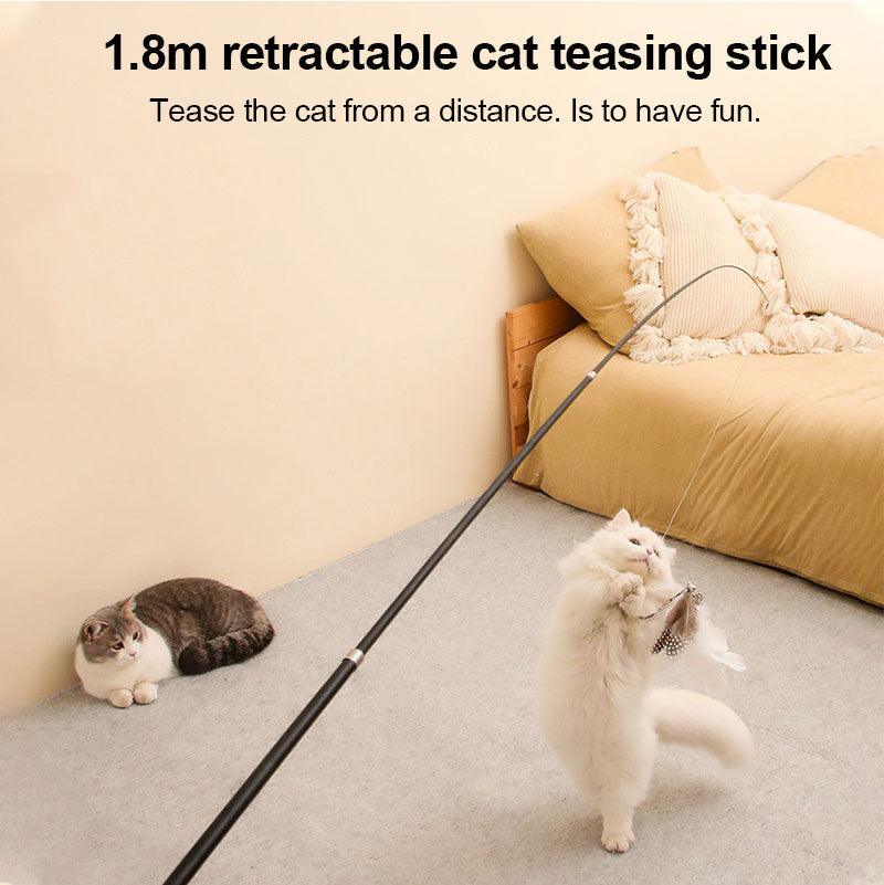 Pet Toy Cat-Teasing Stick Extendable 180Cm Rod Feather Replacement Head Adjustable Extendable Cat-Teasing Stick Fishing Cat Toy - Dog Hugs Cat
