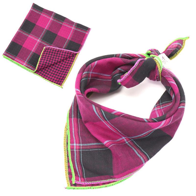 Plaid Double Sided Cotton Pet Scarf - Dog Hugs Cat