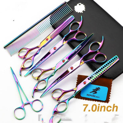 Electroplating Color 5 Pack Pet Grooming Scissors - Dog Hugs Cat